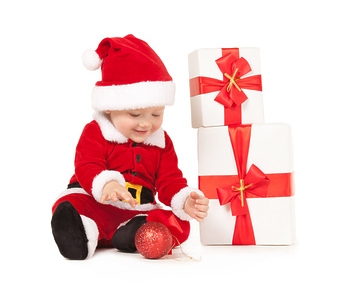 Bambino con abiti di Babbo Natale