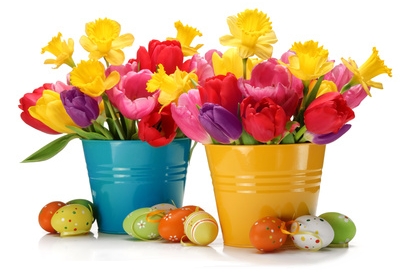 Flores de Pascua con huevos de Pascua