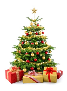 Weihnachtsbaum mit Geschenken darunter