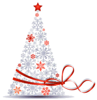silberner Weihnachtsbaum mit rotem Stern an der Spitze